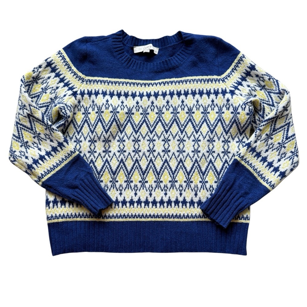 LOFT Fair Isle Sweater Petite Small Blue Nordic Winter Knit Cozy Cottagecore